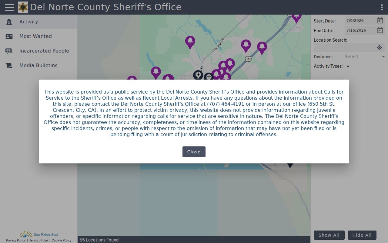 Del Norte County Citizen RIMS wanted persons interface