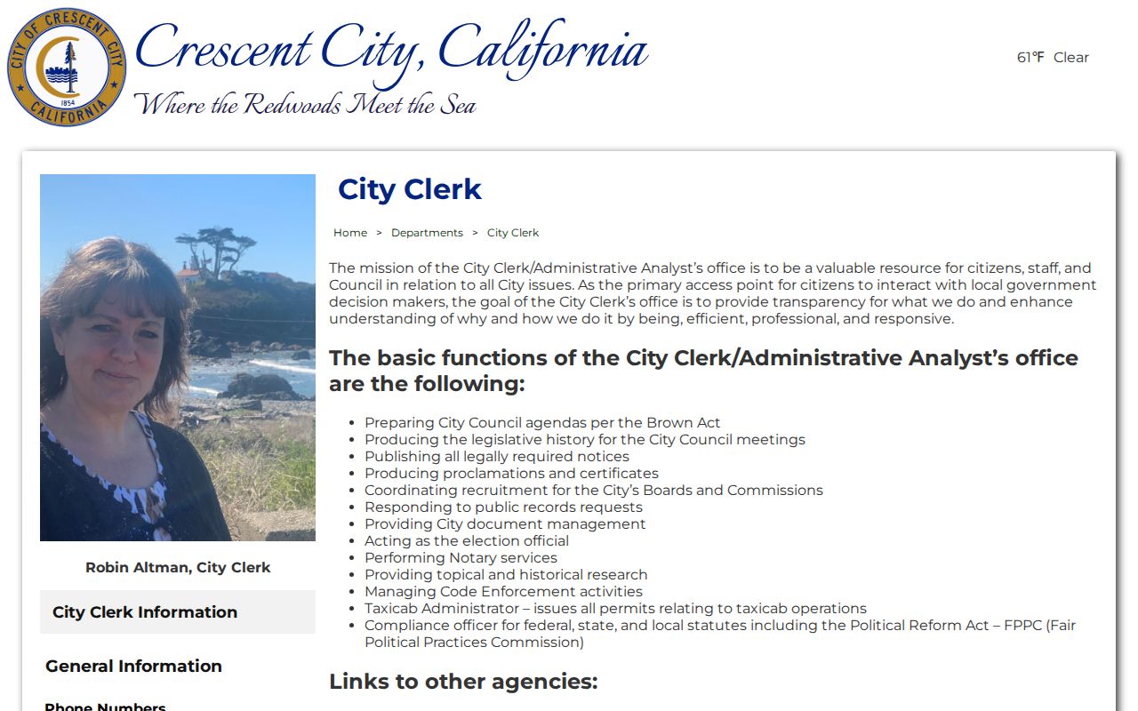 Crescent City Clerk and City Hall records page