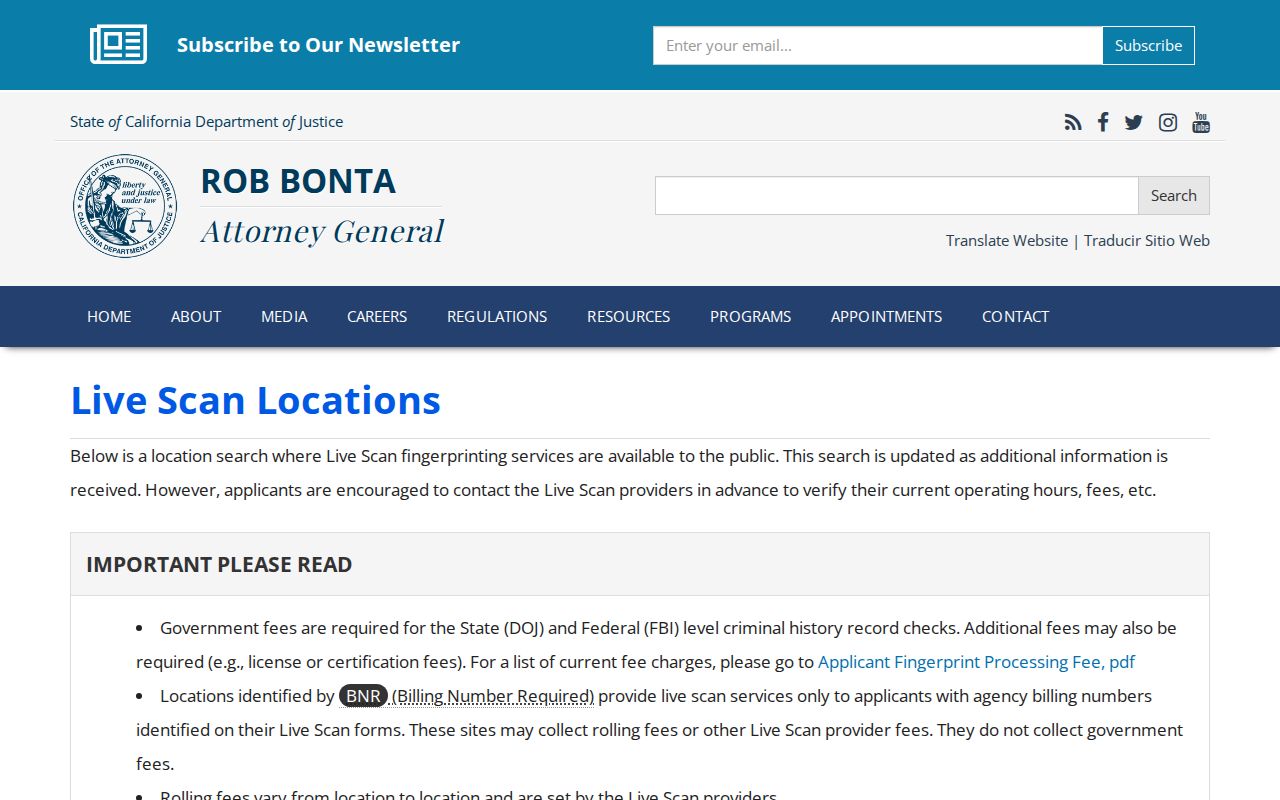California DOJ certified Live Scan location search interface