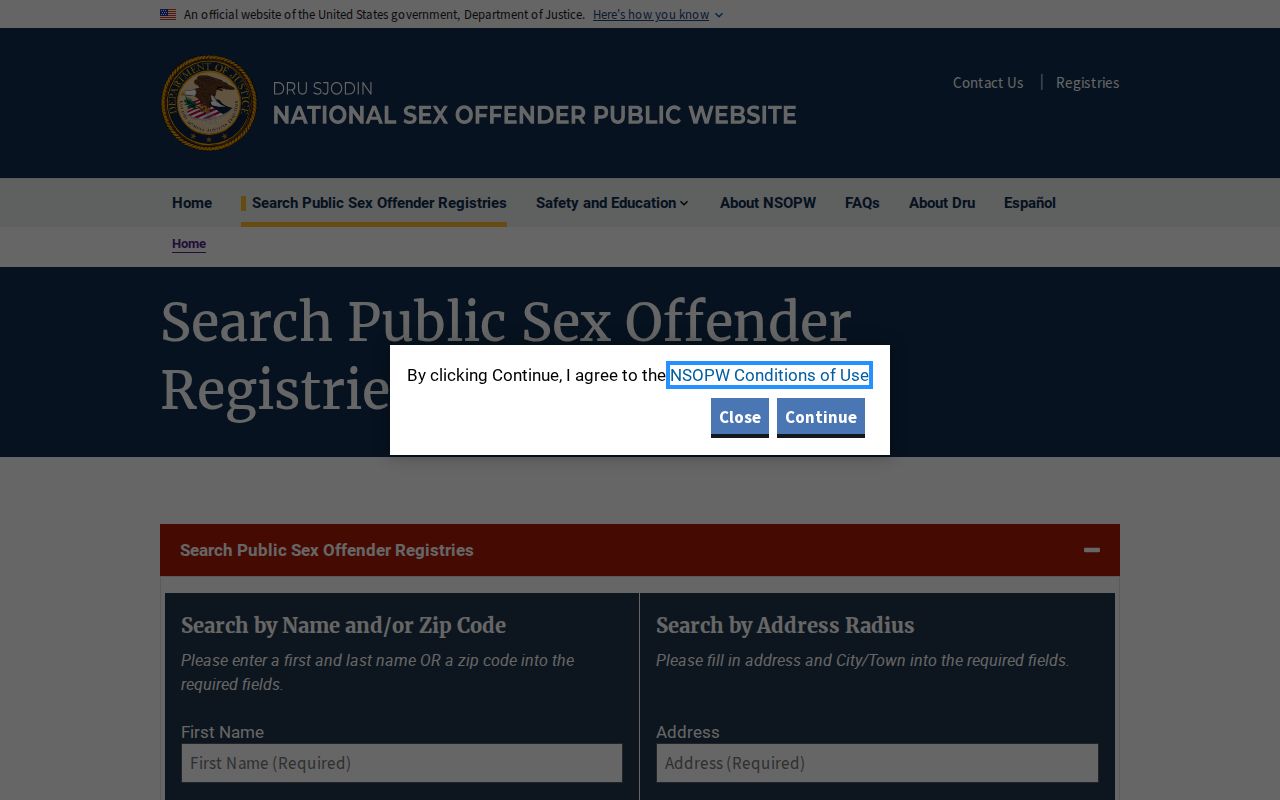 NSOPW national public sex offender registry search form
